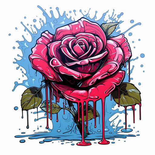 Red rose with small black spots, vibrant neo-traditional style