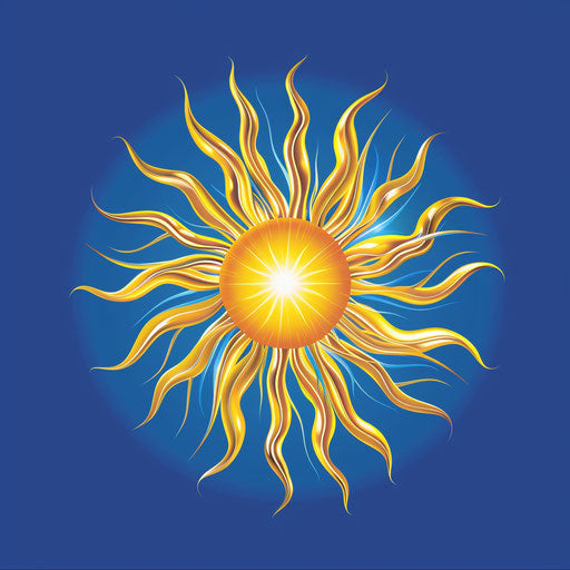 A cute realistic sun shines on flat royal blue background