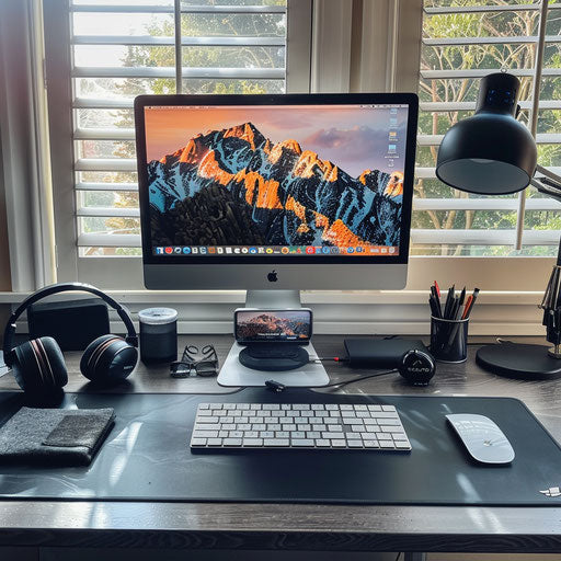 Productive work-from-home setup with laptop and wireless keyboard