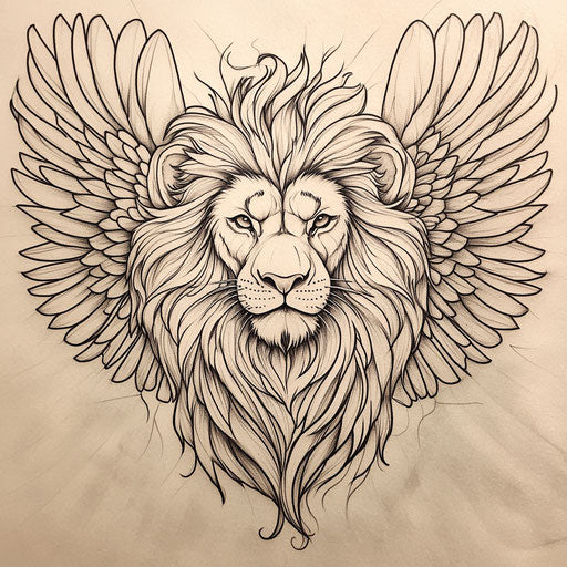Flat tattoo sketch of lion with wings in beautiful clipart style