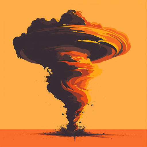 Realistic tornado on sunset orange background