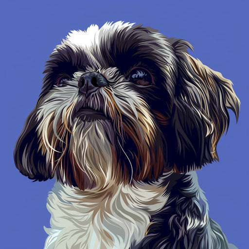 Realistic shih tzu clipart on flat royal blue background
