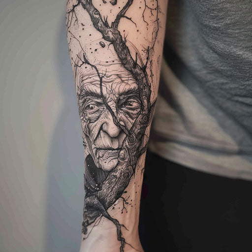 Men's forearm tattoo with fantasy creature