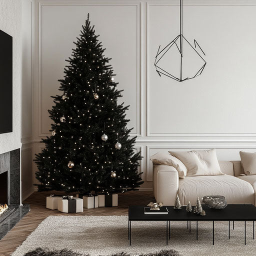 Minimalist Christmas tree with geometric ornaments