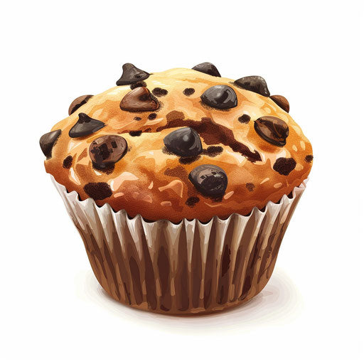 Realistic muffin artwork on flat white background, vibrant patterns