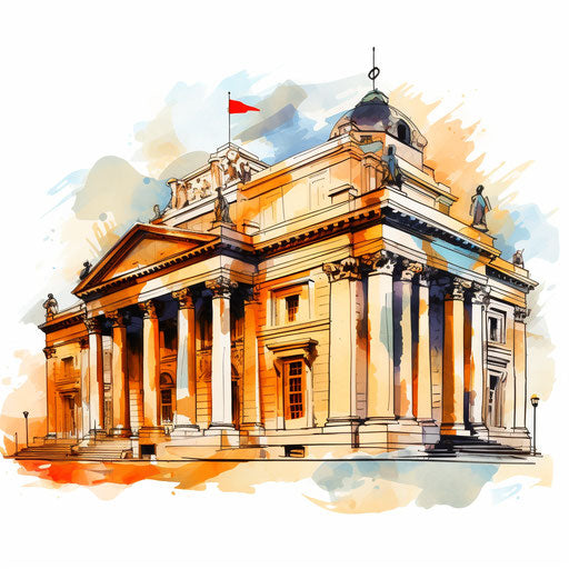 Bank clipart in the style of Oil painting, on a white background