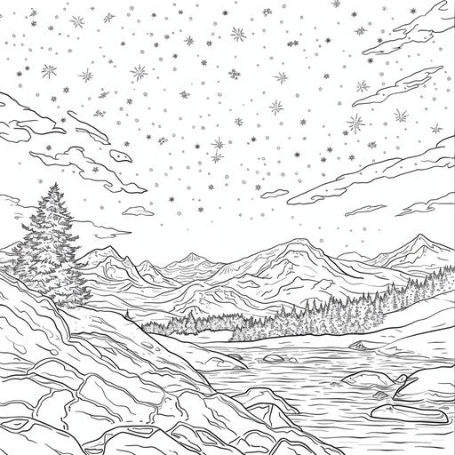 Starry sky over peaceful mountain landscape