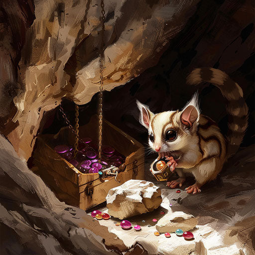 Treasure hunter uncovering a chest of jewels hidden in a cave