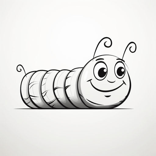Smiling caterpillar in simplified lines, child's drawing