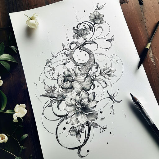 Art Nouveau inspired Cancer zodiac tattoo design