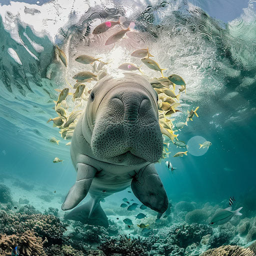 Dugong captured while swimming with fish around