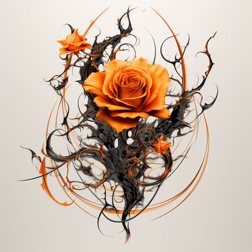 Flower tattoo designs with black thorns, orange style