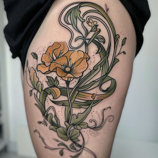 Wildflower tattoo in art nouveau style