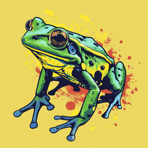Tattoo sketch of a venomous frog in a flat clipart style with vibrant greens