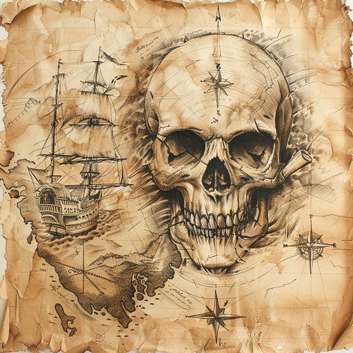 Pirate treasure map tattoo in earth tones mystical adventure