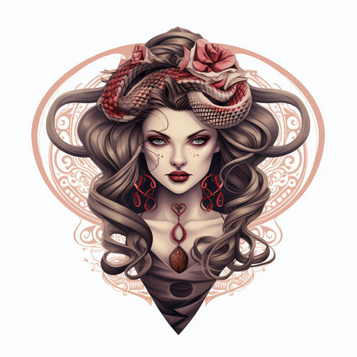 Shamanic tattooed woman, strong facial expression, baroque style