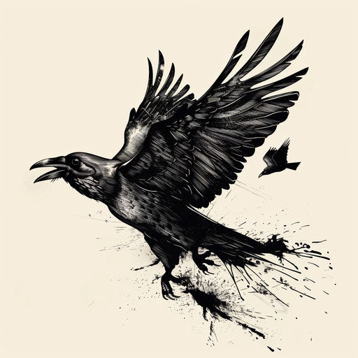 Black flag transforming into raven in flight