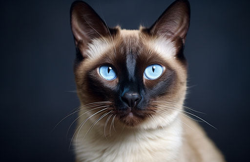 Siamese cat looking up, delicate color style