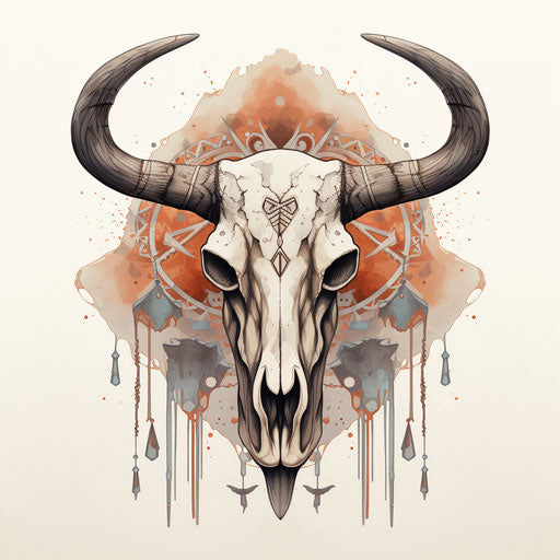 Stylized cattle skull in geometric design