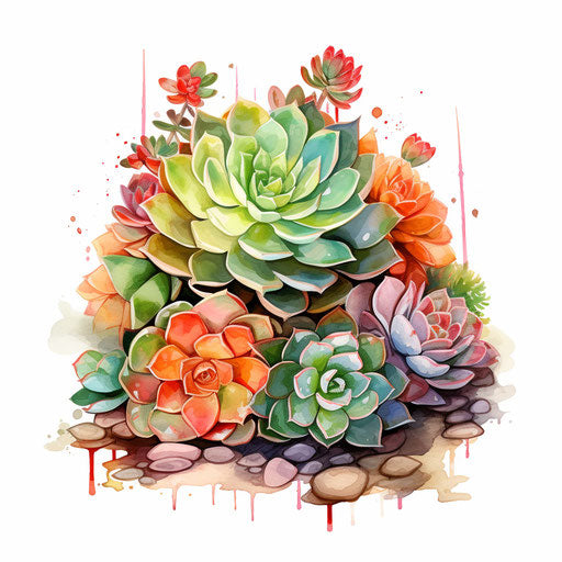 Impressionistic succulent clip art on white background
