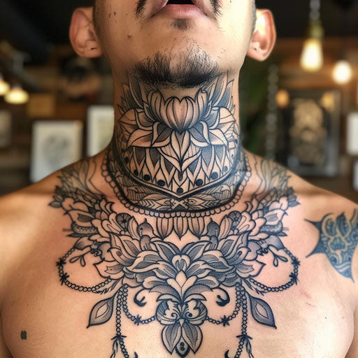 Throat tattoos with intricate details