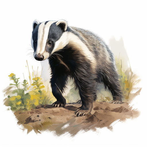 Badger illustration in the style of Oil painting, on a white background