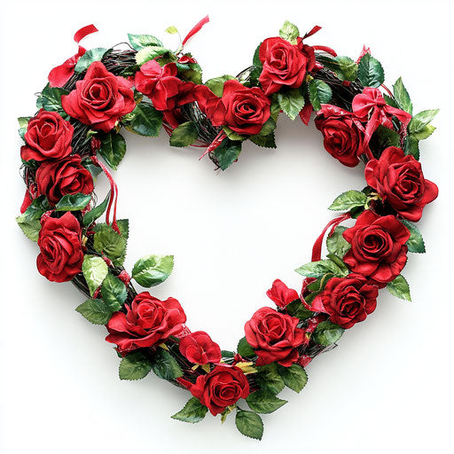 Heart-shaped wreath of red roses