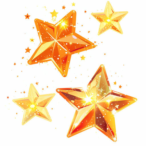 Three shiny golden stars on white background