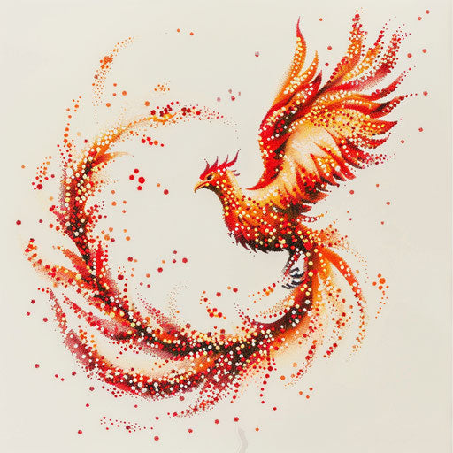 Pointillism tattoo of Phoenix rebirth