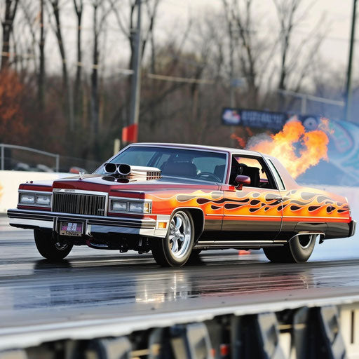 High-performance Cadillac Coupe DeVille on drag strip