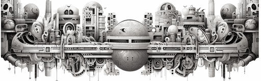 Black and white ornamental doodle, afrofuturism-inspired art