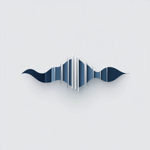 Creative music logo with stylized waveform and modern typography in blue and white on gray background