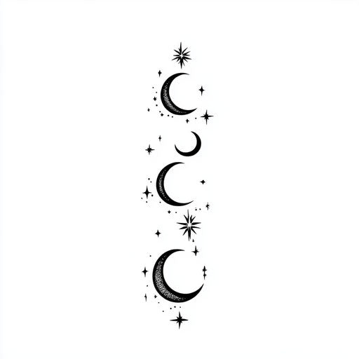 Toe tattoos with crescent moons and stars in flat tattoo sketch