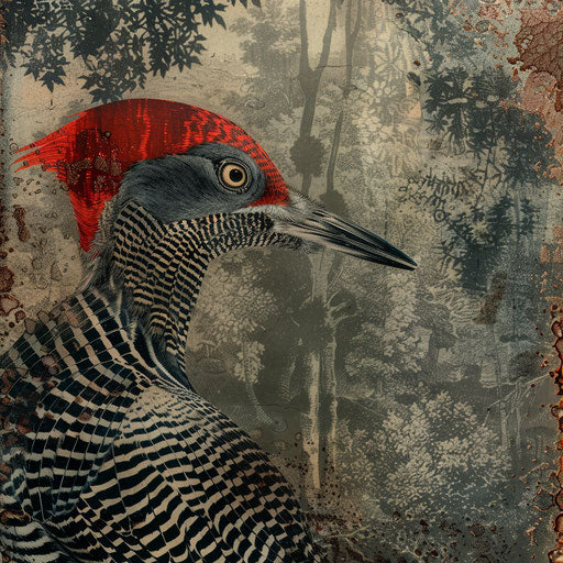 Woodpecker feather pattern in dense forest