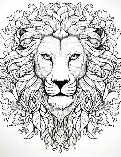 Lion head in flower pattern