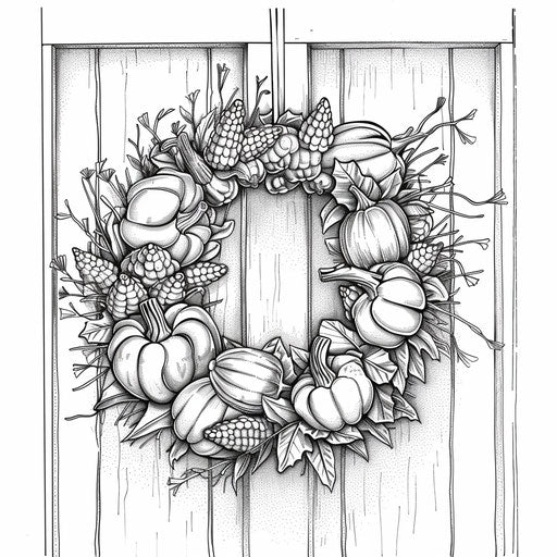 A candy corn wreath hanging on a door