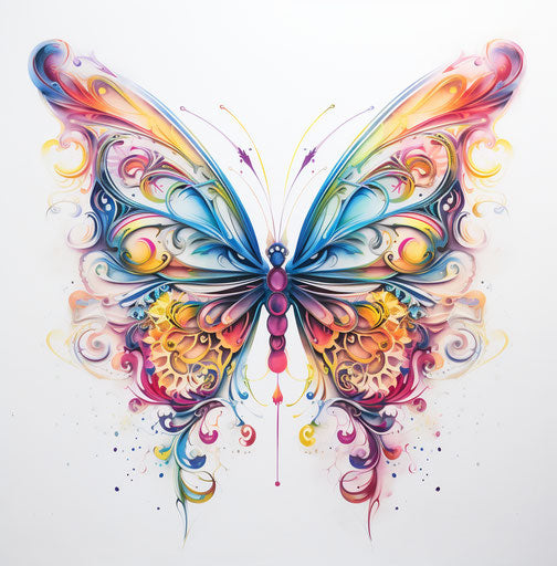 Colorful butterfly on white background, airbrush art style