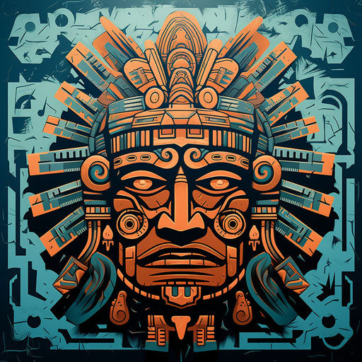 Adobe, Aztec and Aztec head adan, mythology-inspired bold stencil style