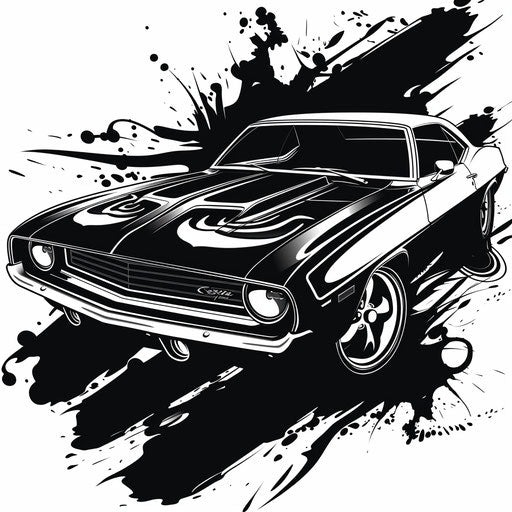 Tattoo sketch of muscle car with tribal designs