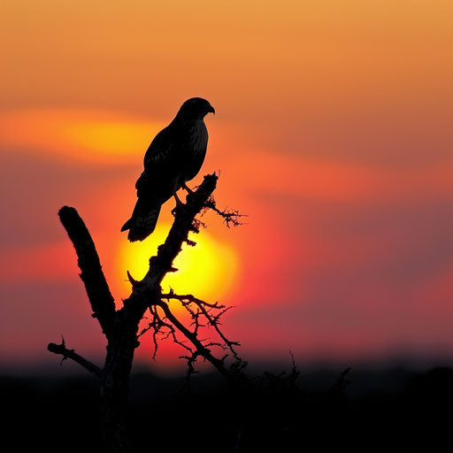 Twilight on a barren tree with a Swainson's hawk