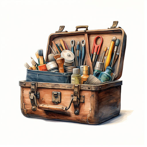 Clipart toolbox in the style of Oil painting