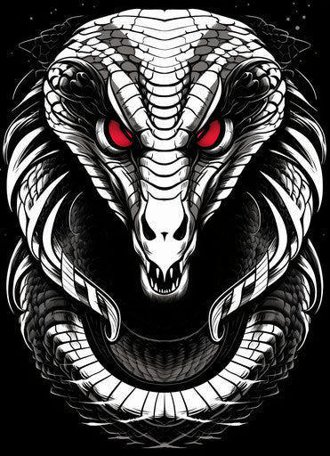 Black snake pattern tattoo art of cobra, black and white