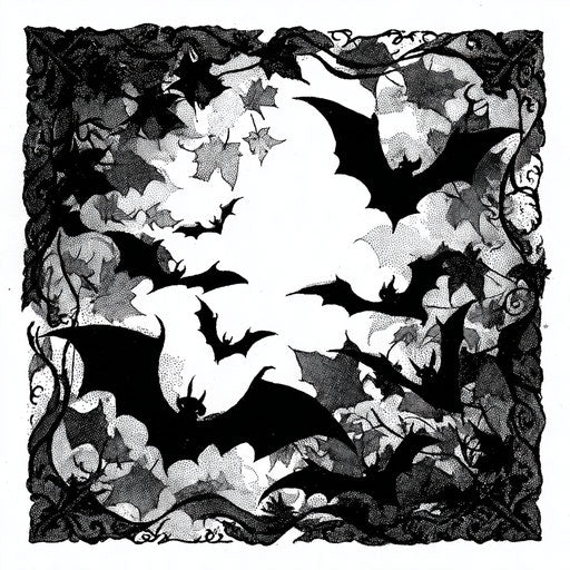 Silhouetted Bats Adding to the Halloween Atmosphere