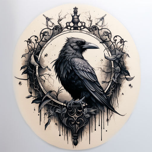Drawing of a crow or bird, tattoo-inspired style