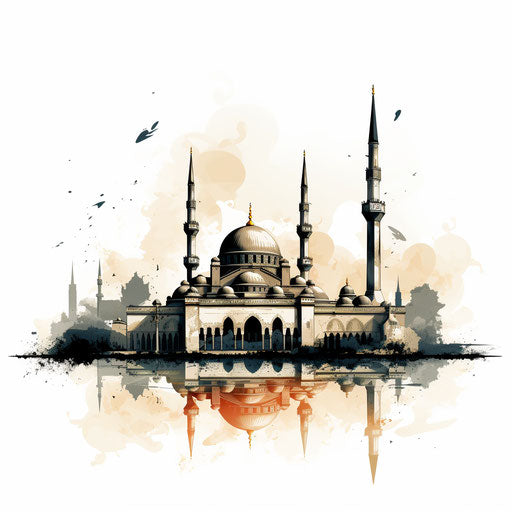 Mosque illustration in the style of Chiaroscuro Art on white background