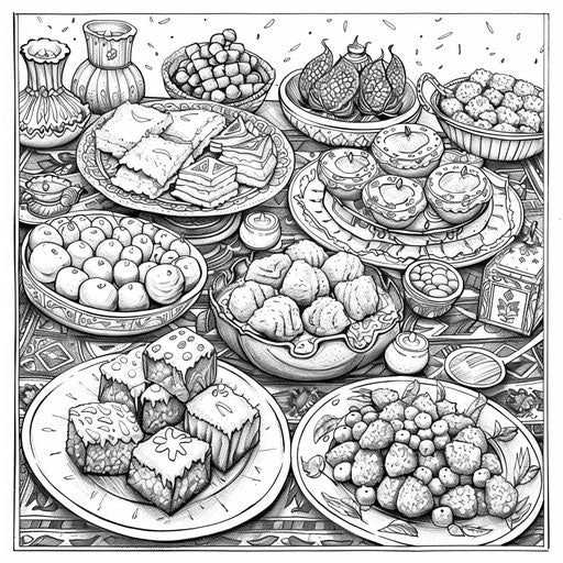 Diwali sweets and snacks in a festive cartoon style