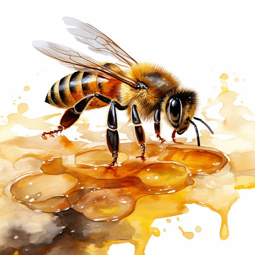 Honey bee clipart in the style of Oil painting, on a white background