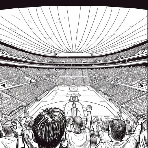 Professional basketball stadium with cheering fans