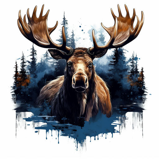 Moose clipart in the style of Chiaroscuro Art, on a white background