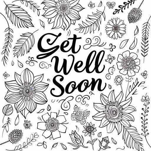 Get well soon message with flower and leaf border